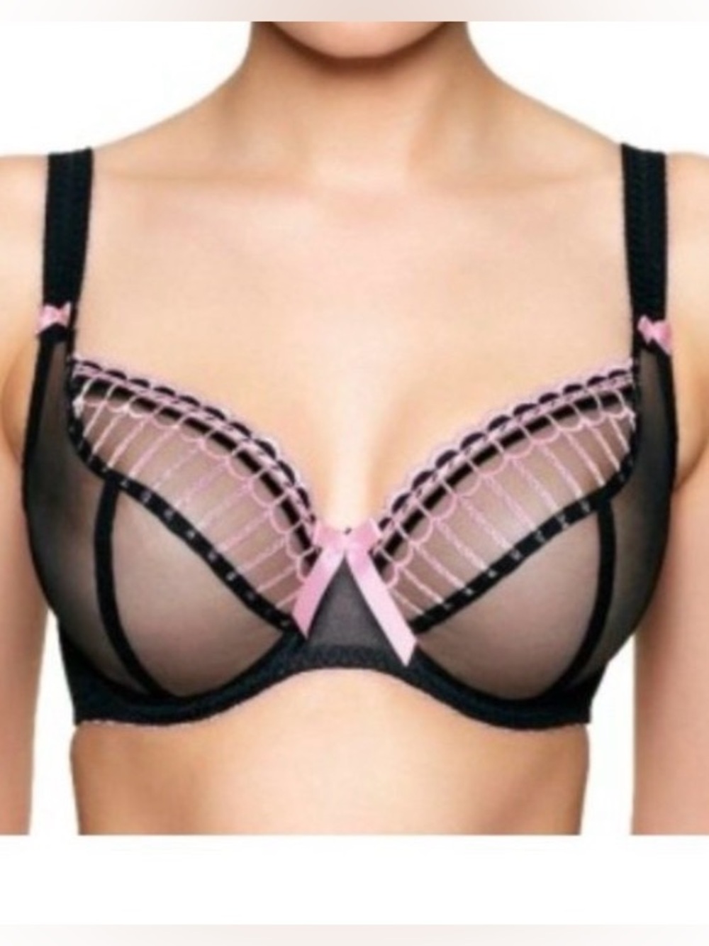 Freya Unlined Black Lace Mesh Bra 38DD